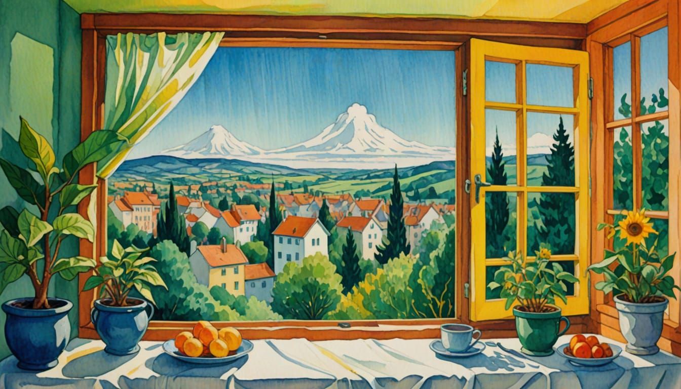 Colorful Window View in Expressionist Style