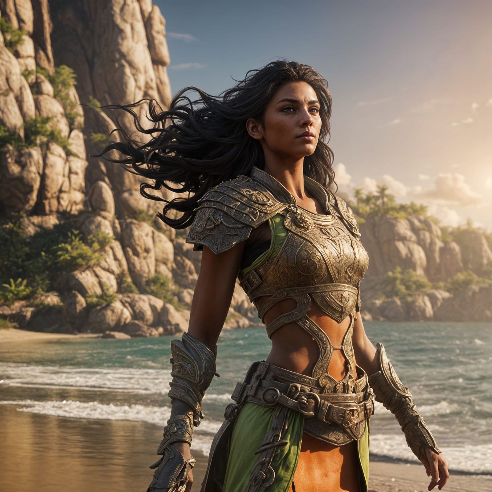 Surreal Beach Goddess Reveals Inner Warrior in Fantasy Conce...