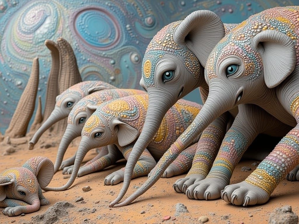 Surreal Surrealist Scene with Twisted Cacti and Melting Rock...