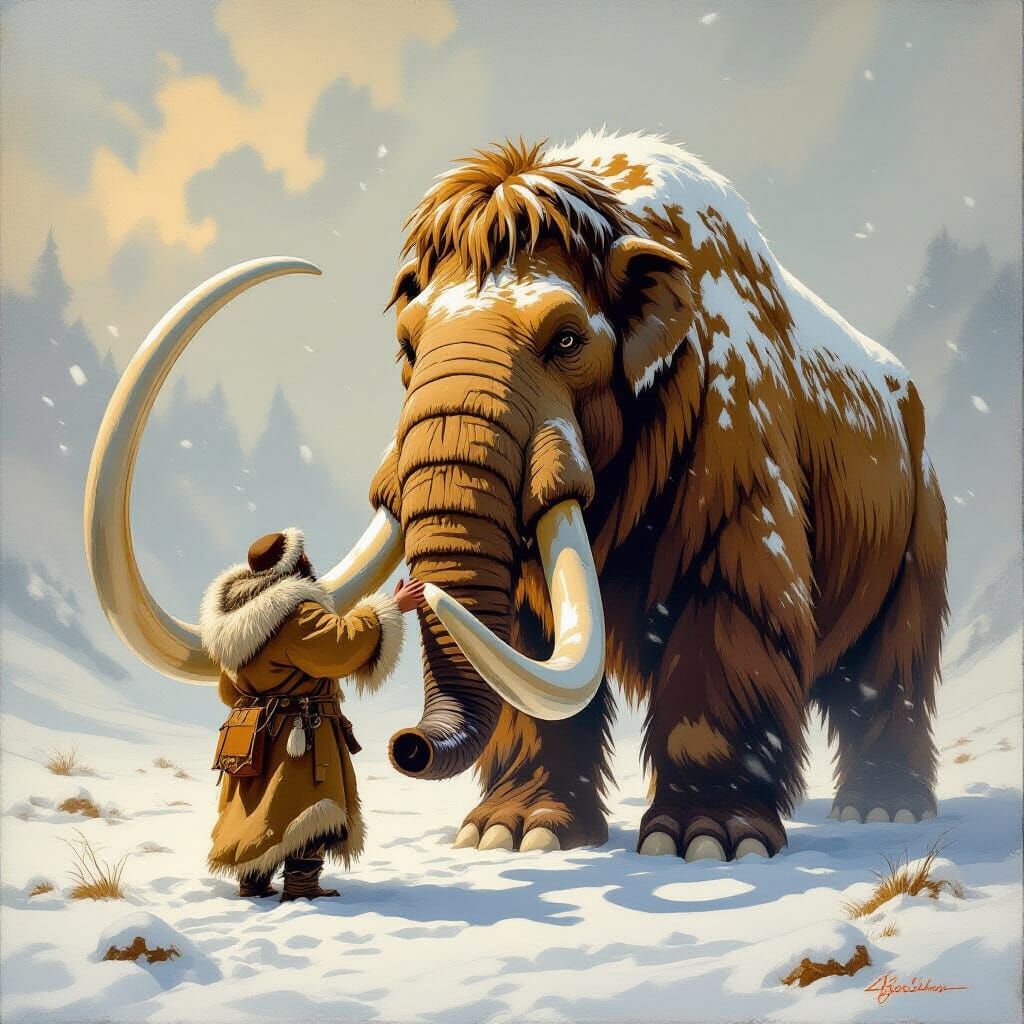 Ancient Human Befriends Woolly Mammoth in Blizzard
