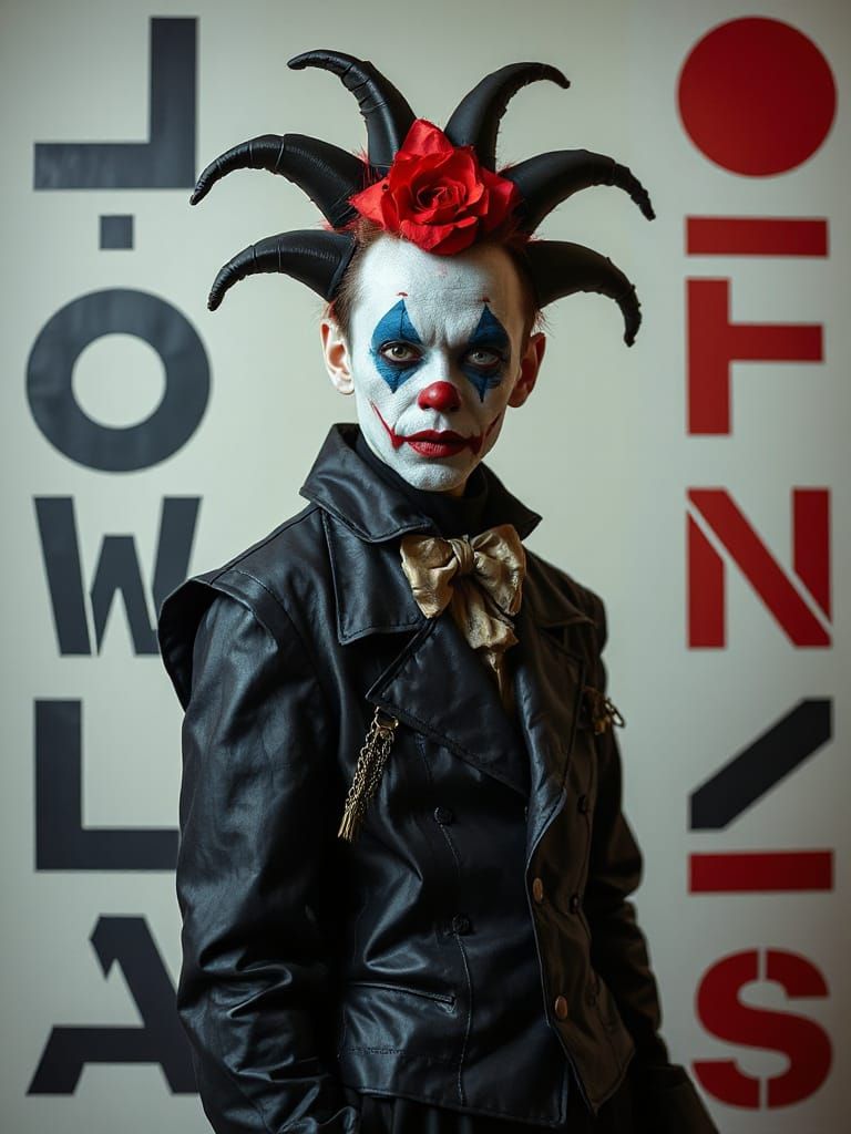 Eccentric Avant-Garde Clown with Futuristic Costume