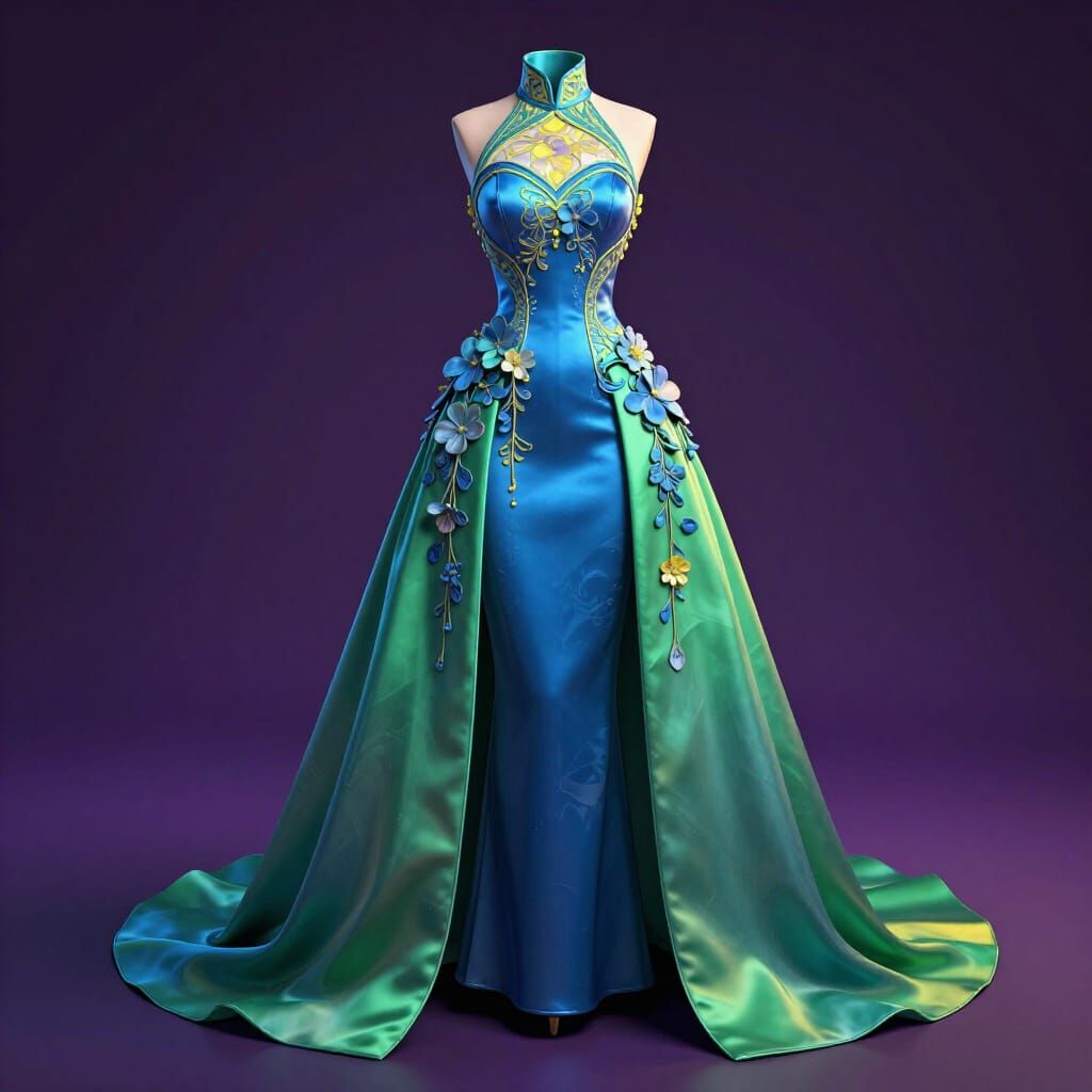 Dark Fantasy Gown with Cascading Flowers