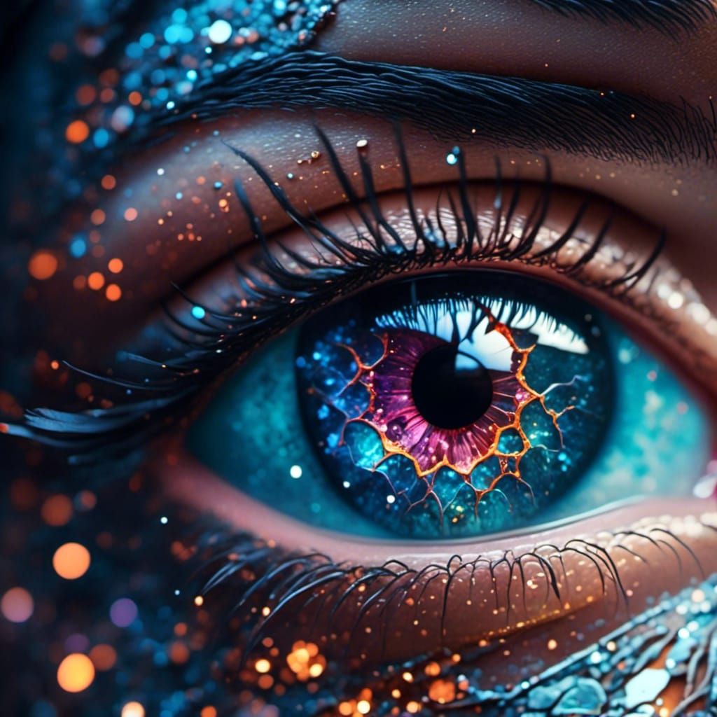 Surrealistic Close-up of a Woman's Eye in Hyper-Realistic Di...