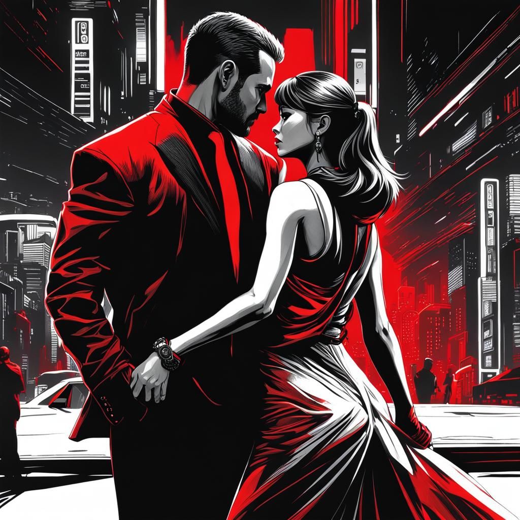 Cyberpunk Duo in Elegant Red