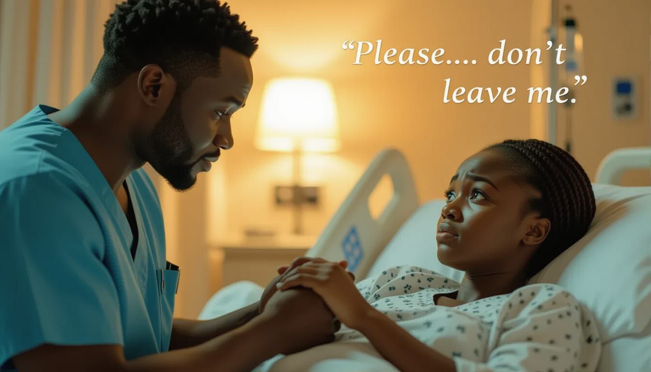 Emotional Hospital Scene: Man Holds Woman's Hand