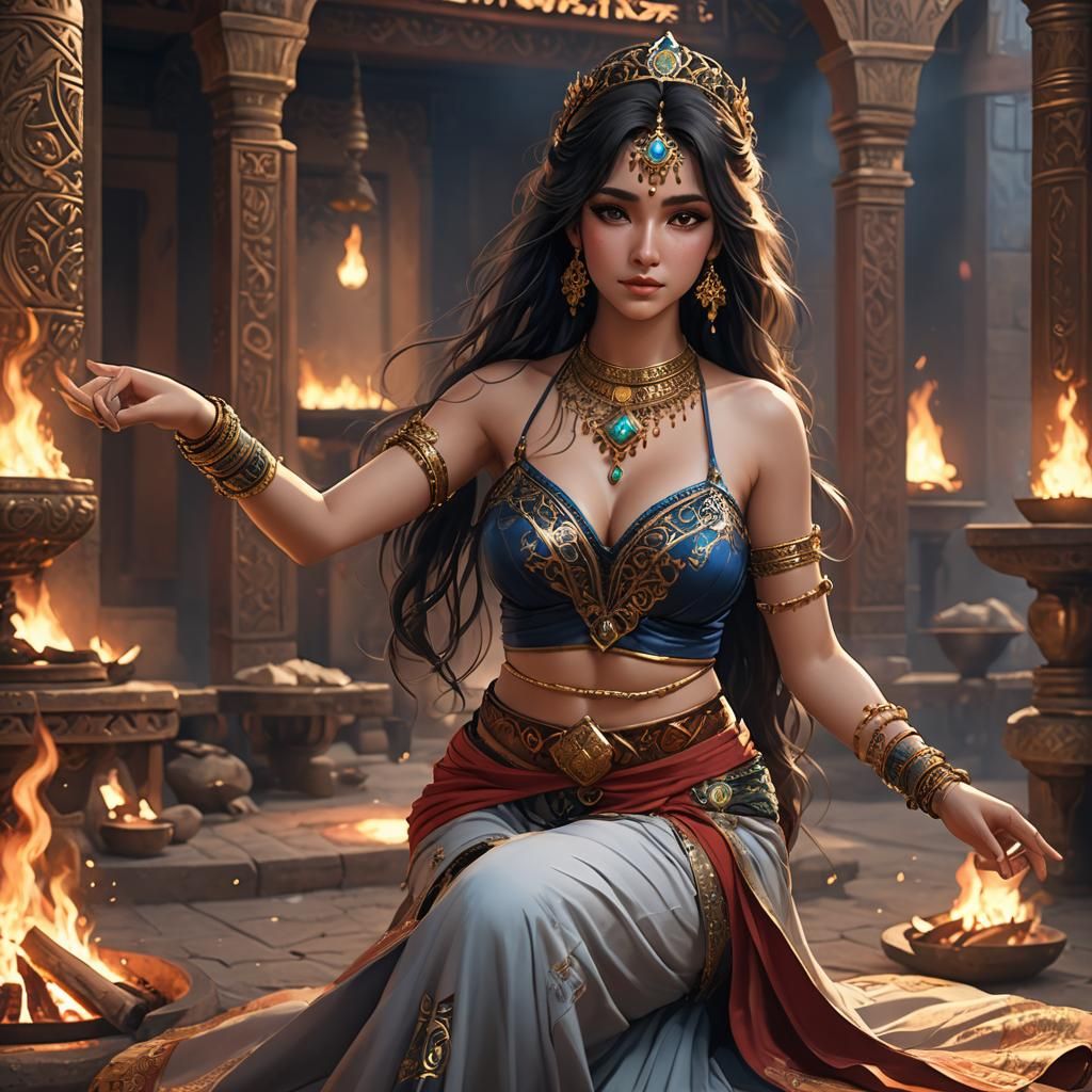 Vibrant Belly Dancer Ignites Nighttime Scene