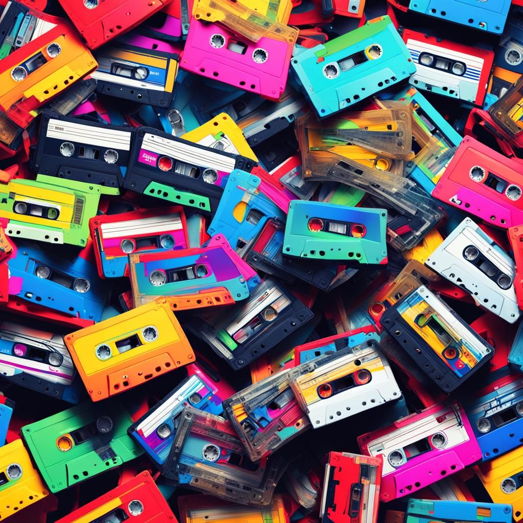 Vibrant Hyperrealistic Cassette Tape Art