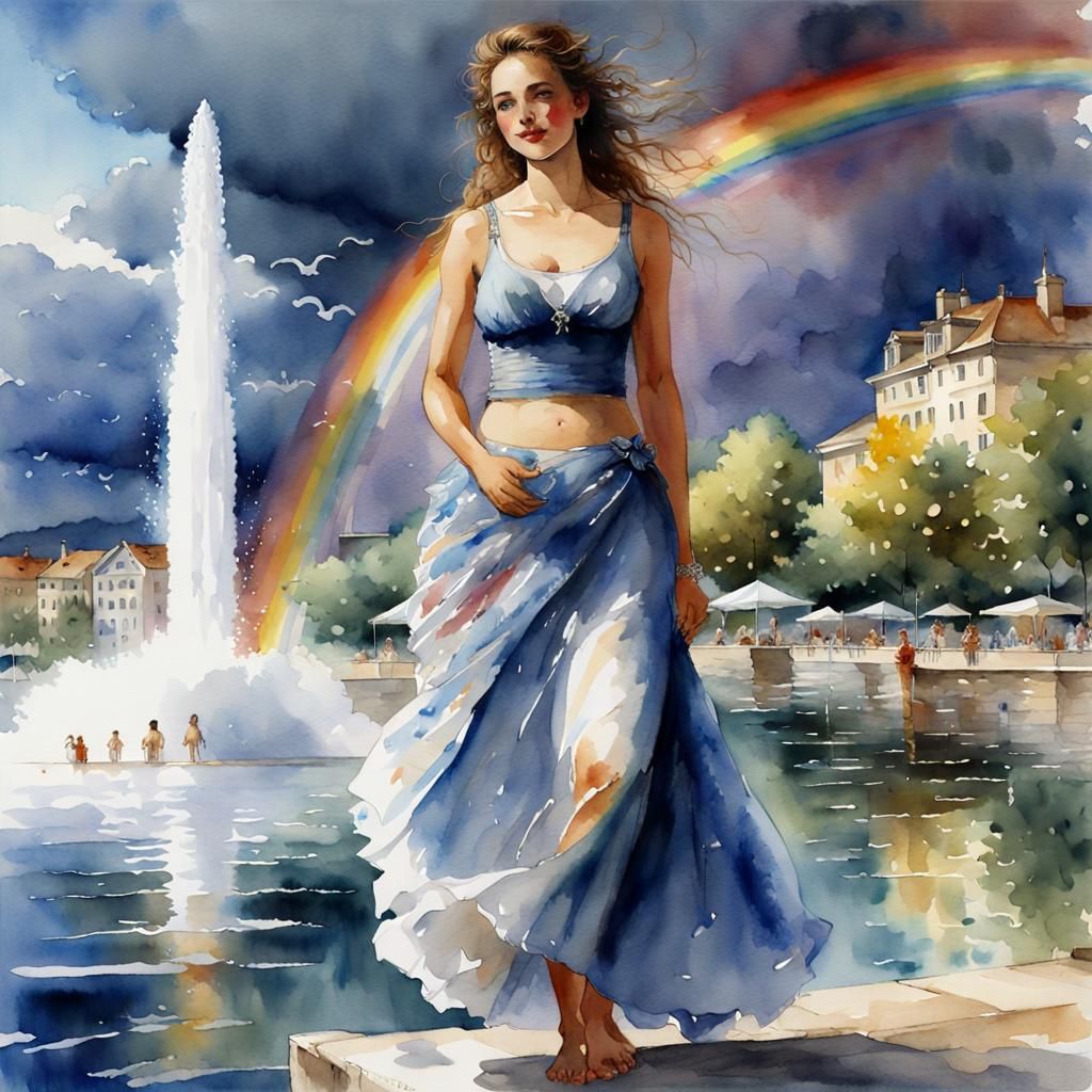 Woman Basks in Serenity on Lake Geneva