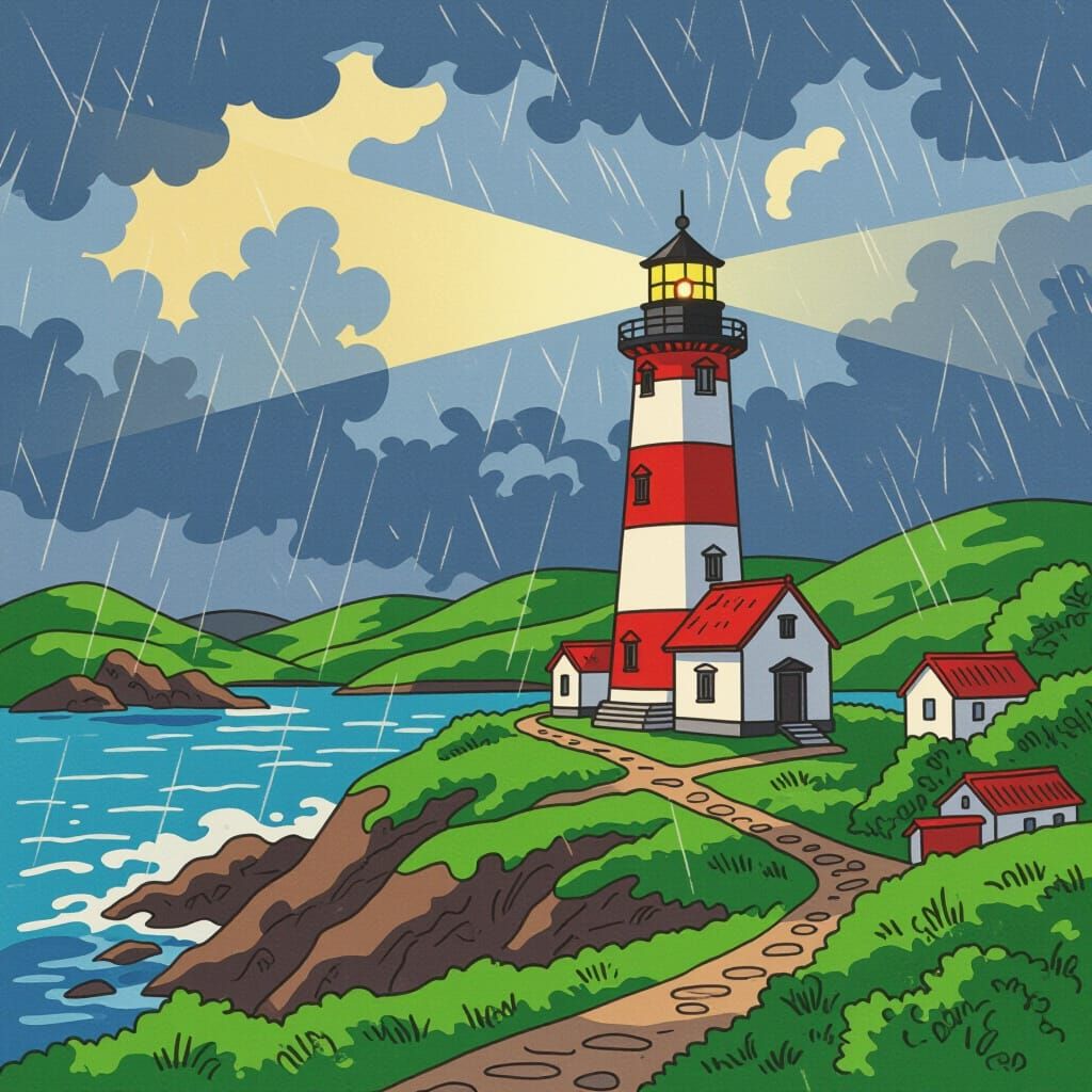 Lighthouse in Summer Storm, as Ukiyo-e