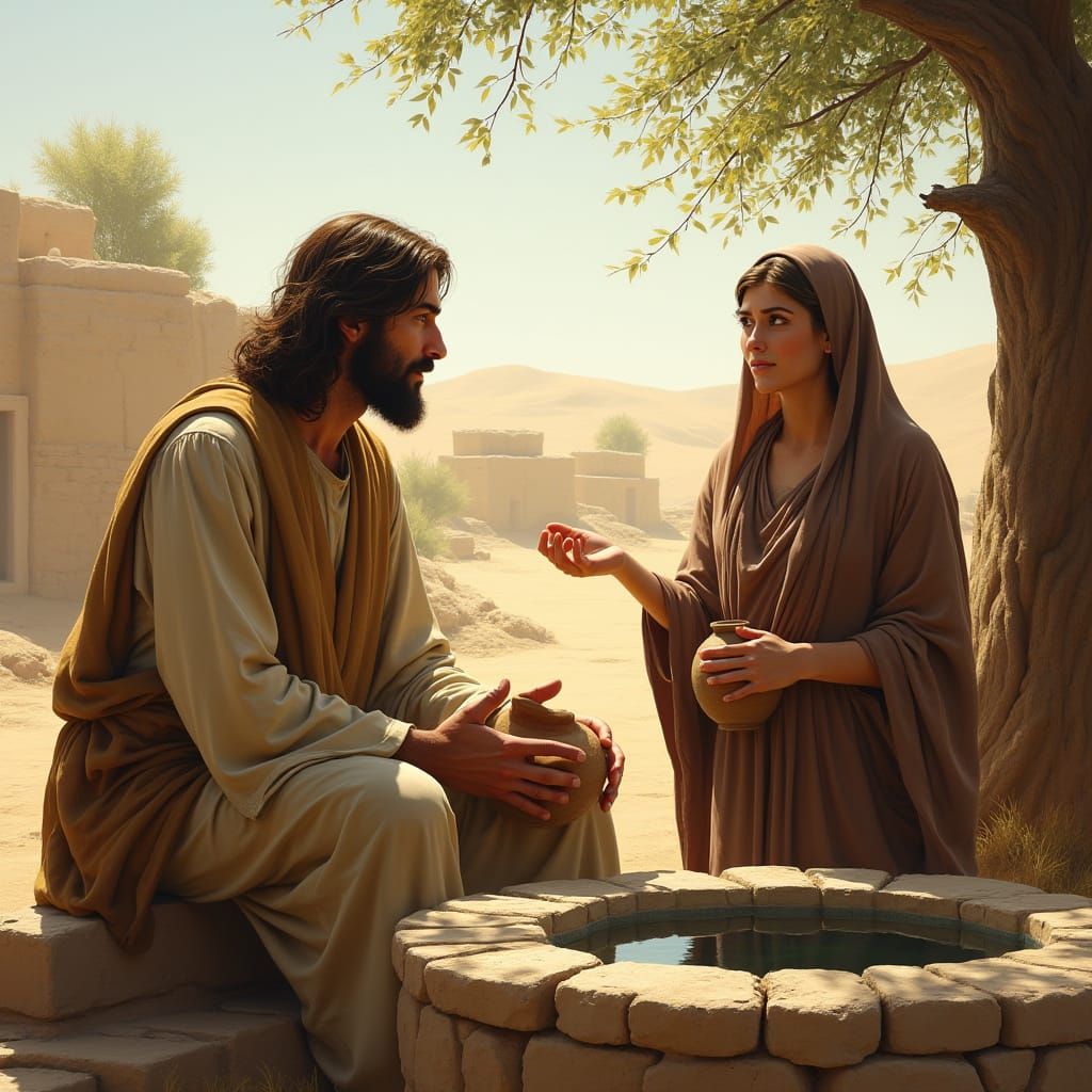 Jesus Offers Water of Life to Samaritan Woman at Jacob's Wel...