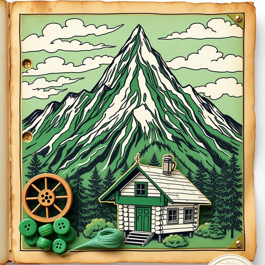 Victorian Scrapbook Page: Green Mountain Comic Scene