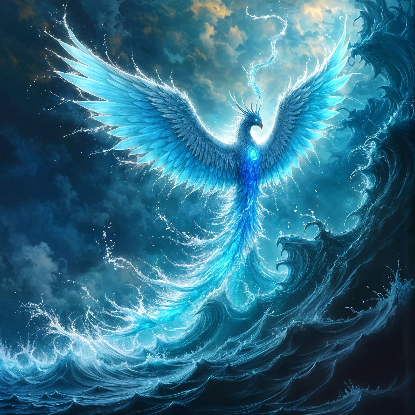 Water Phoenix Rising from Crashing Tide