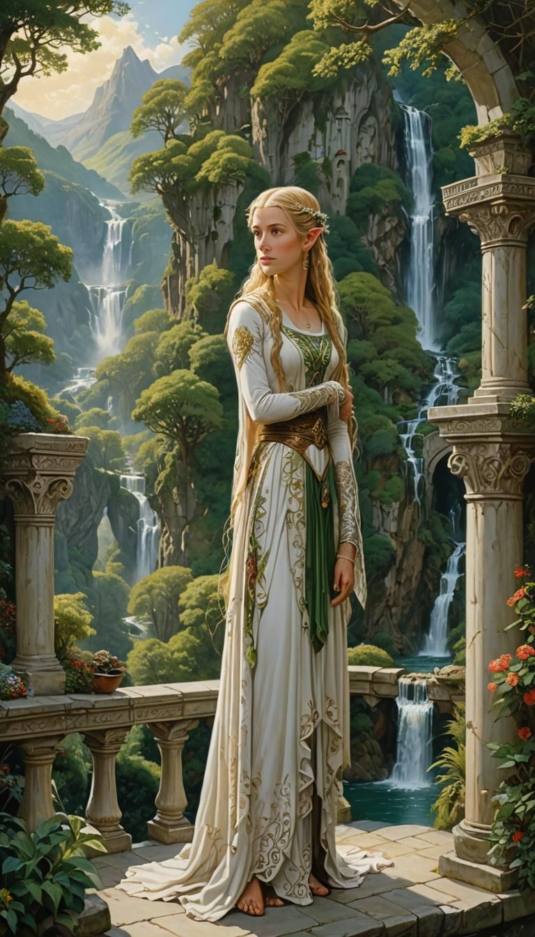Elven City of Rivendell in Whimsical Oil Painting Style