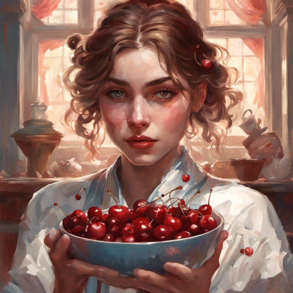 Elegant Girl Indulges in Cherries