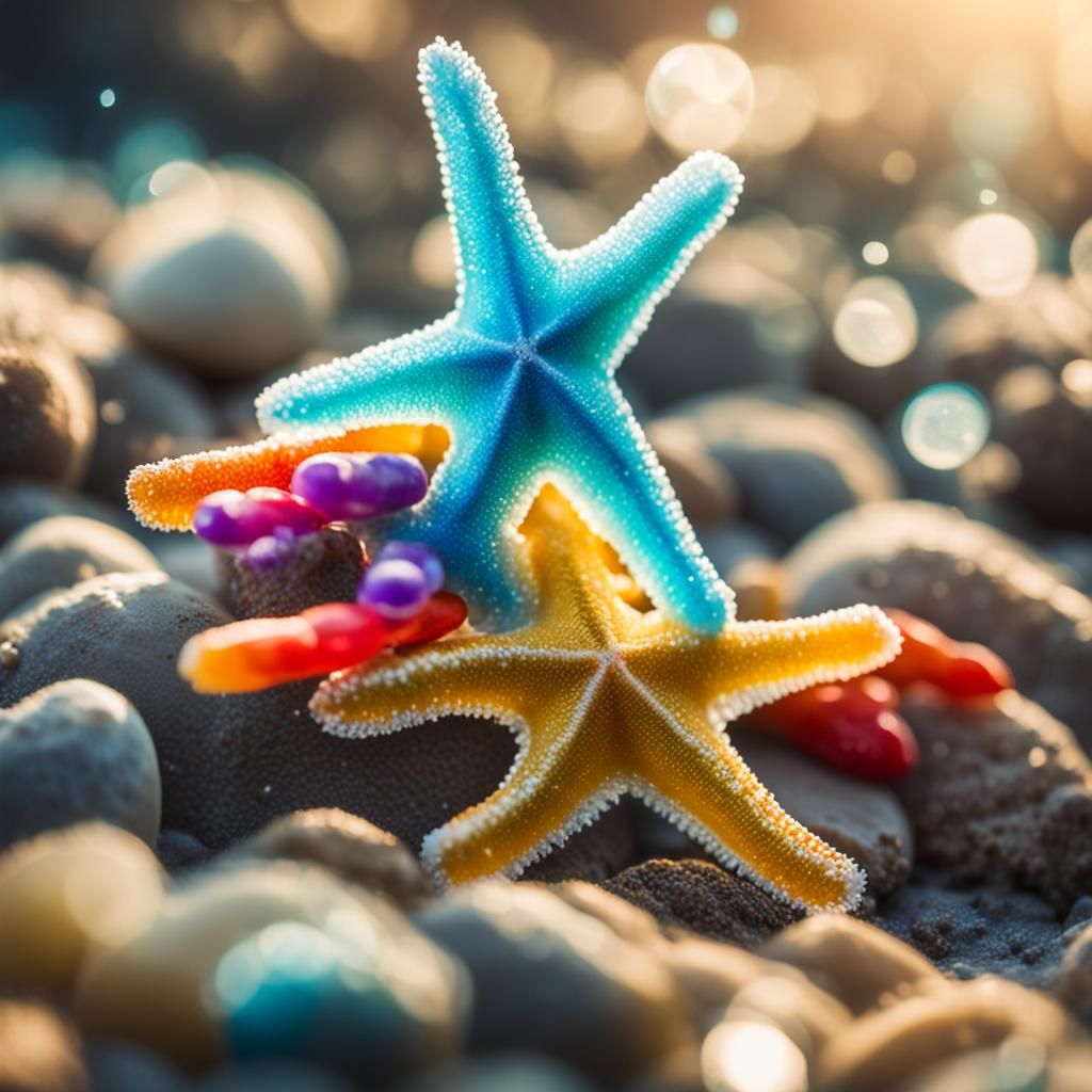 A White Sea Star with a Rainbow Fish
