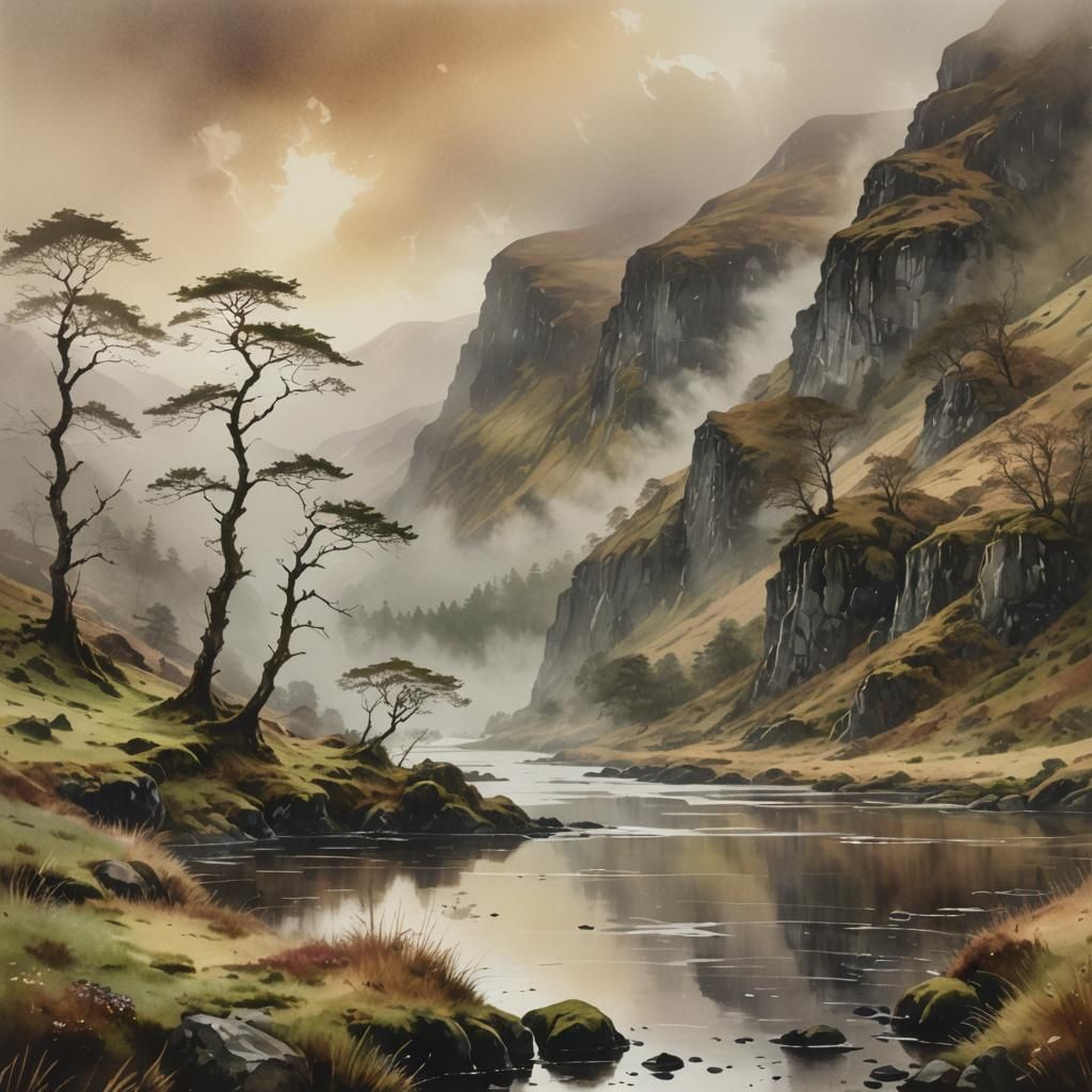 Misty Scottish Glen Unveils Morning Serenity