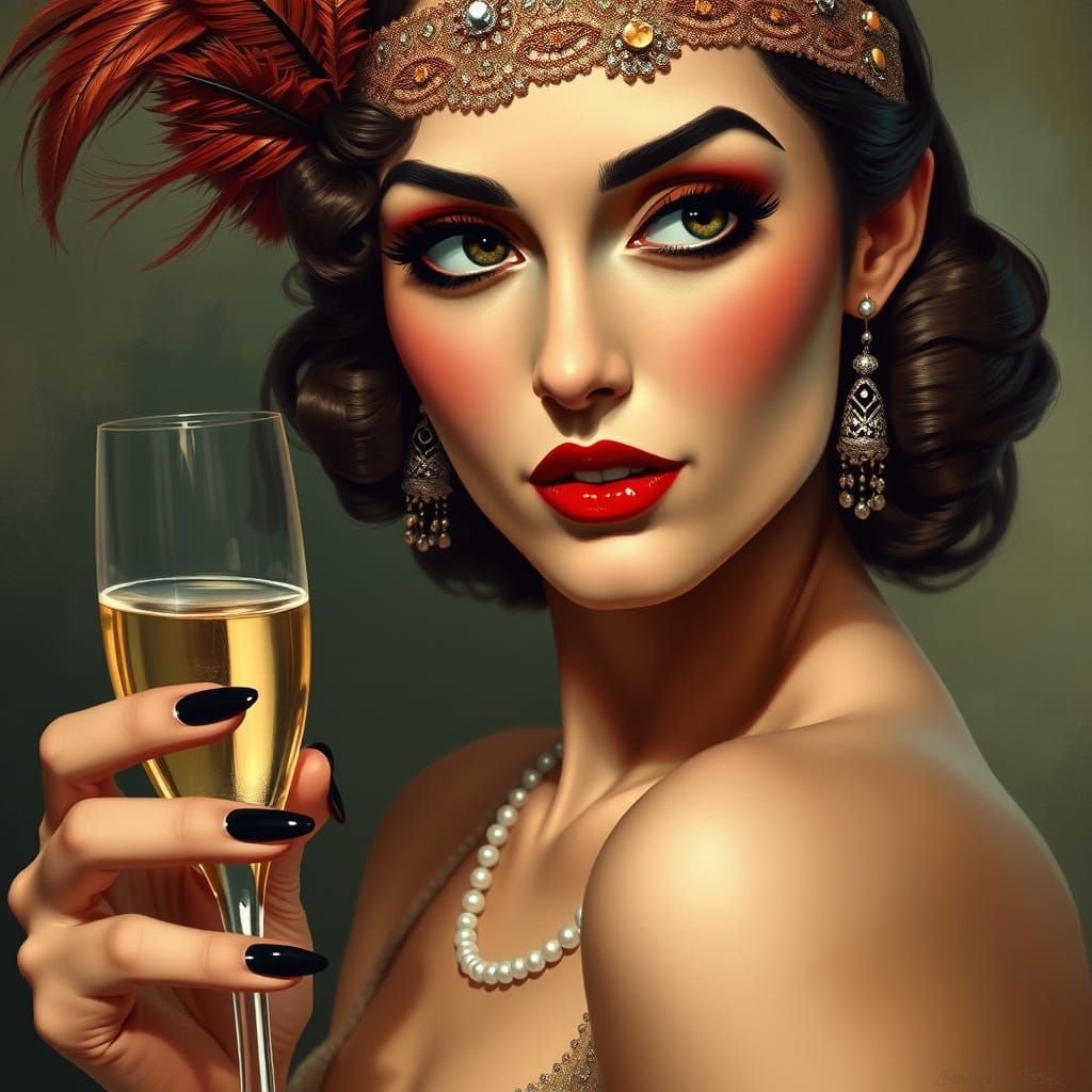 Glamorous Flapper Girl Portrait in Art Deco Style