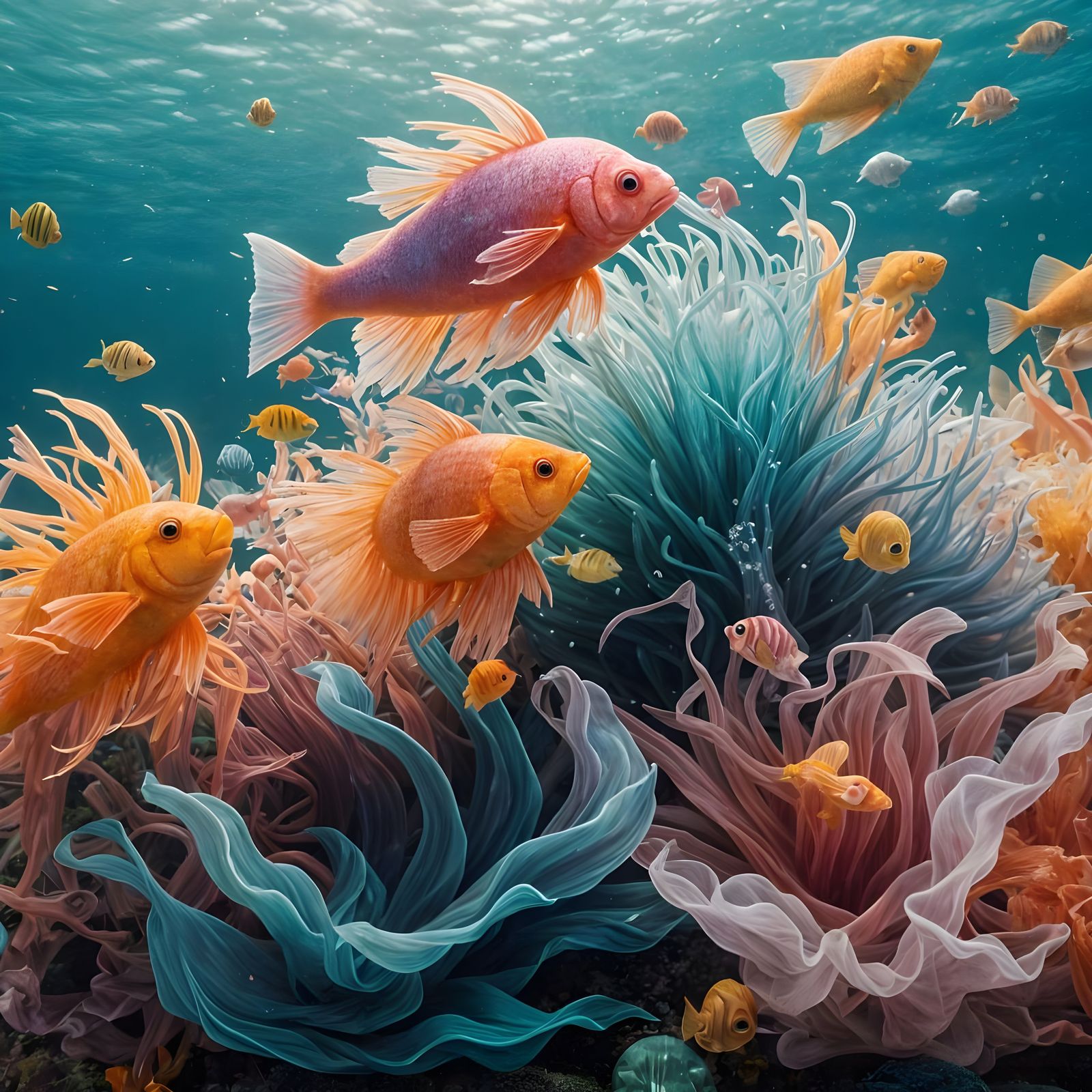 Whimsical Underwater Scene with Vibrant Fish