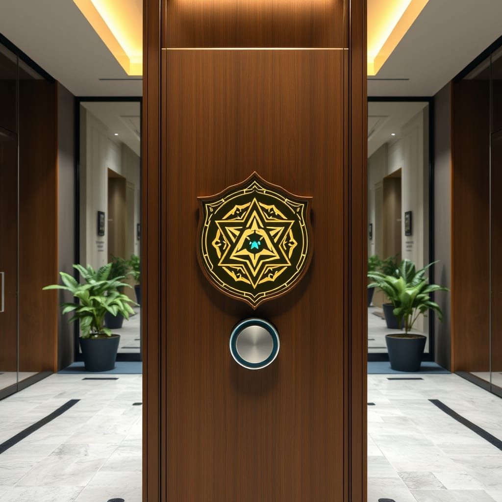 Cybernetic Doorbell Shield in Itheereum HQ Lobby