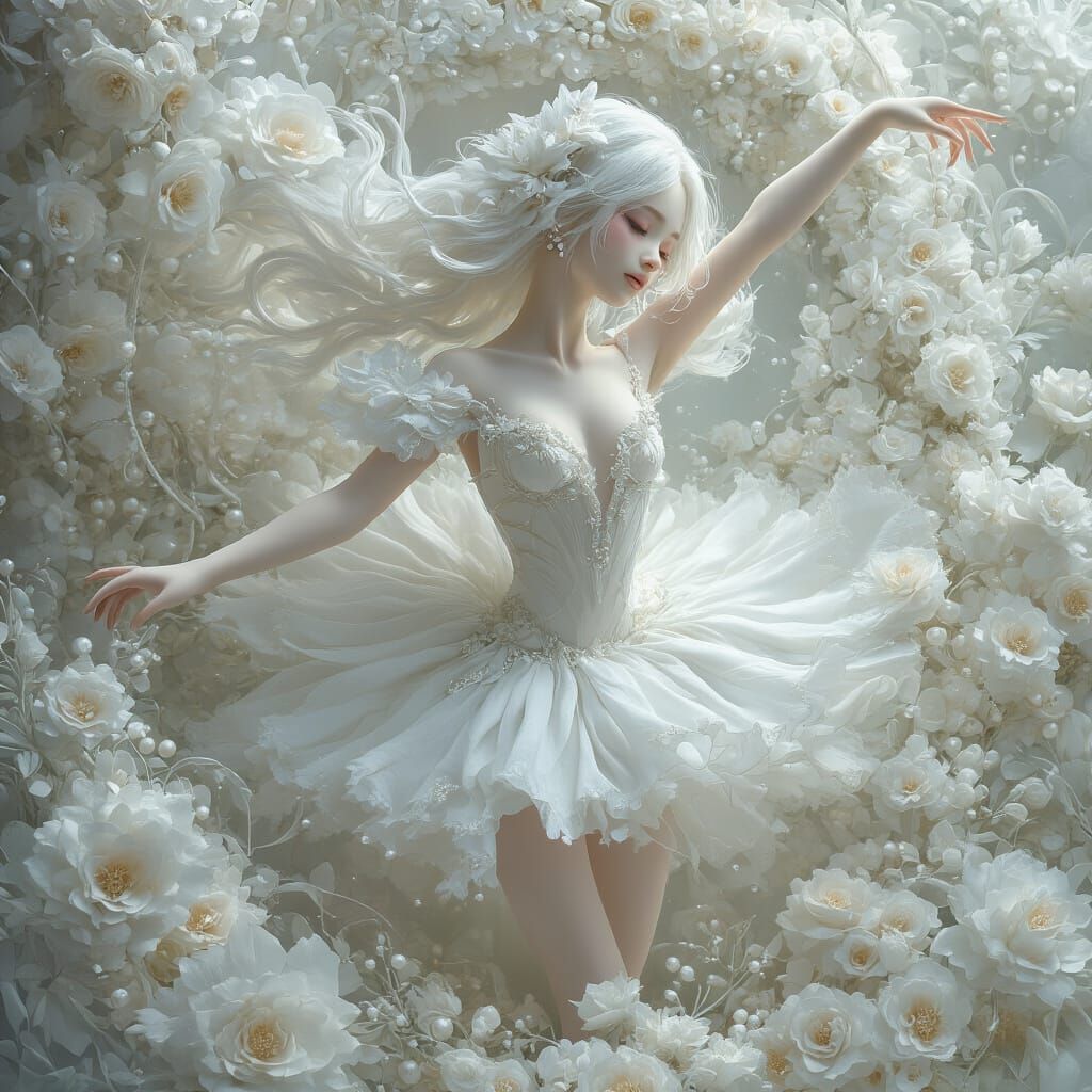 Ethereal White Ballerina in Anime Style
