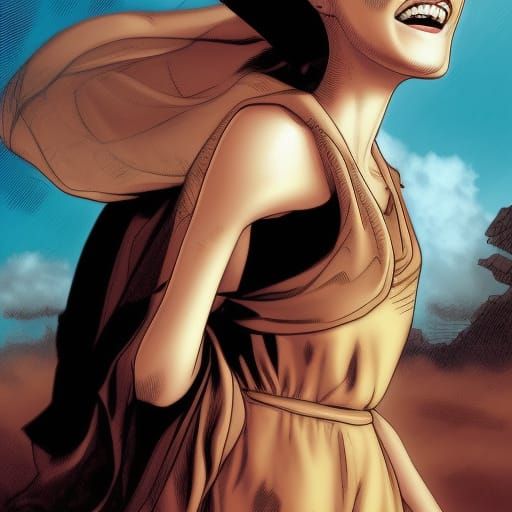 Sunny Desert Girl in Cartoon Style