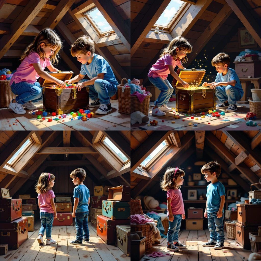Children Discover Treasure in Attic, Fantasy Concept Art