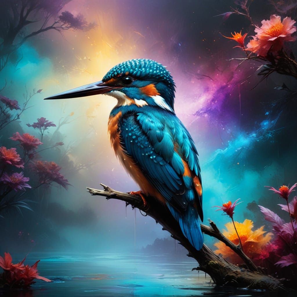 Whimsical Nighttime Japanese Garden Scene in Vibrant Colors