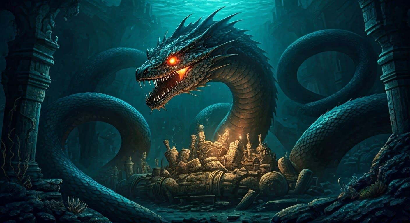 Ancient Sea Serpent Guards Forgotten Underwater City Treasur...