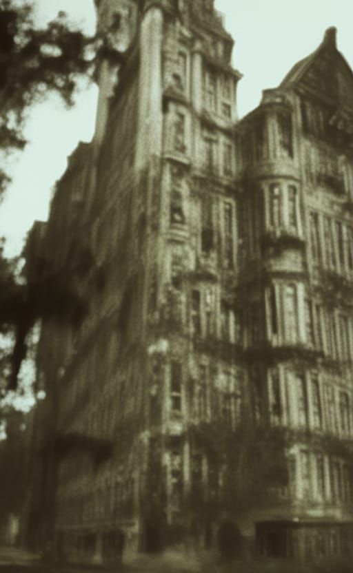 Ominous Abandoned Building in Fuzzy VHS Horror