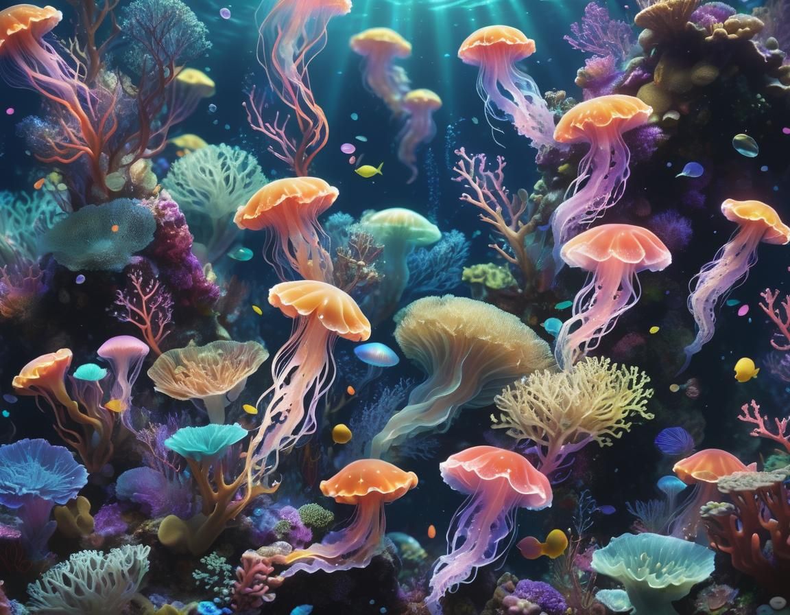 Vibrant Oceanic Dreamscape with Iridescent Mermaids