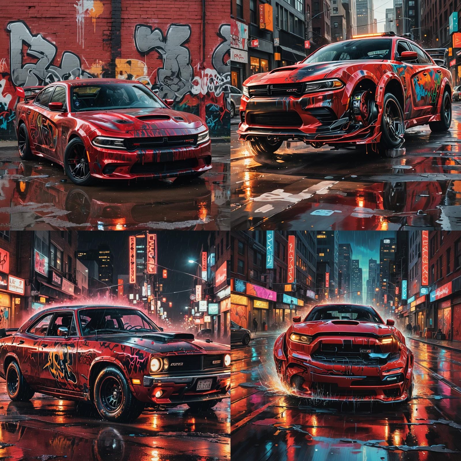 Cyberpunk Dodge Charger Scatpack Red Widebody Unveiled in Vi...