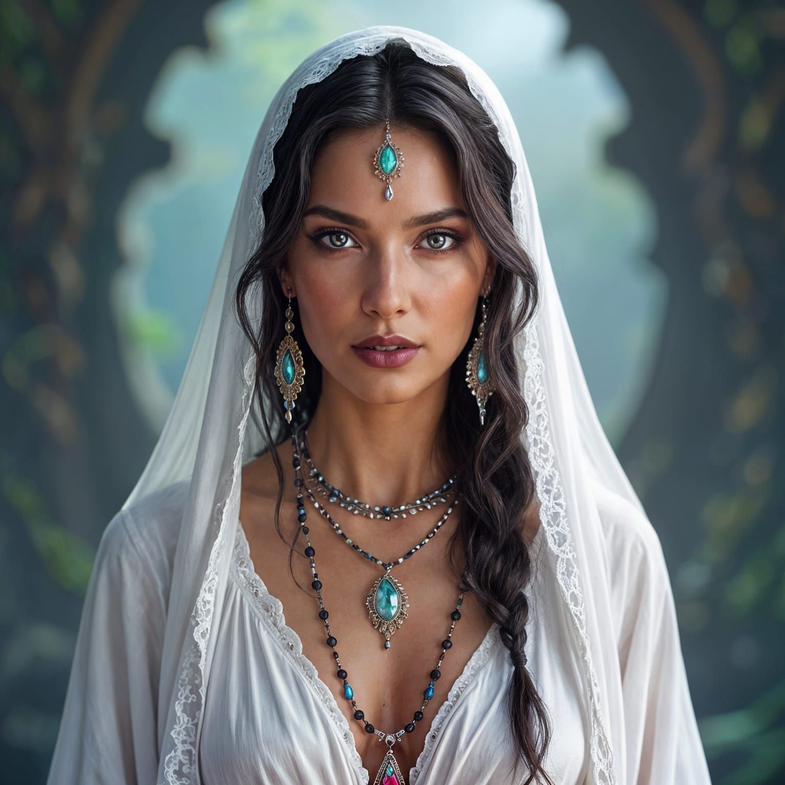 Crystal Healing Shaman Woman in Flowy Dress