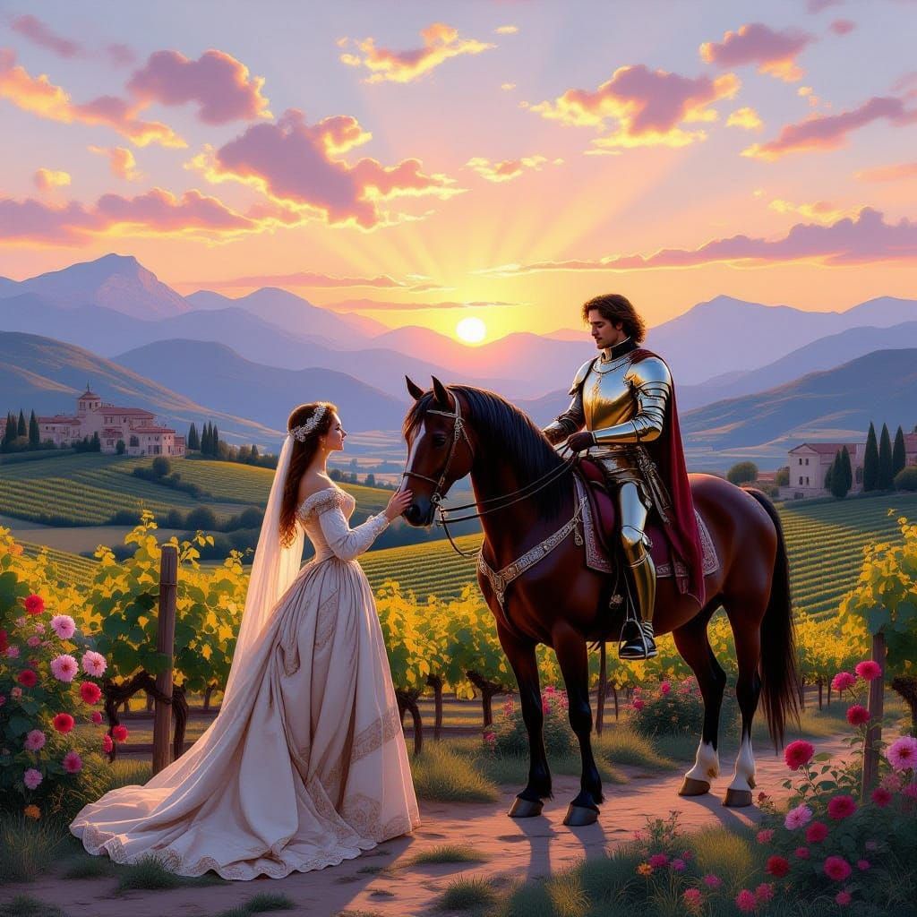 Romantic Renaissance Knight and Lady at Dawn