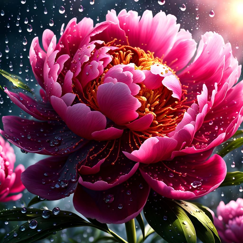 Vibrant Peony Blooms in a Splash of Colorful Radiance