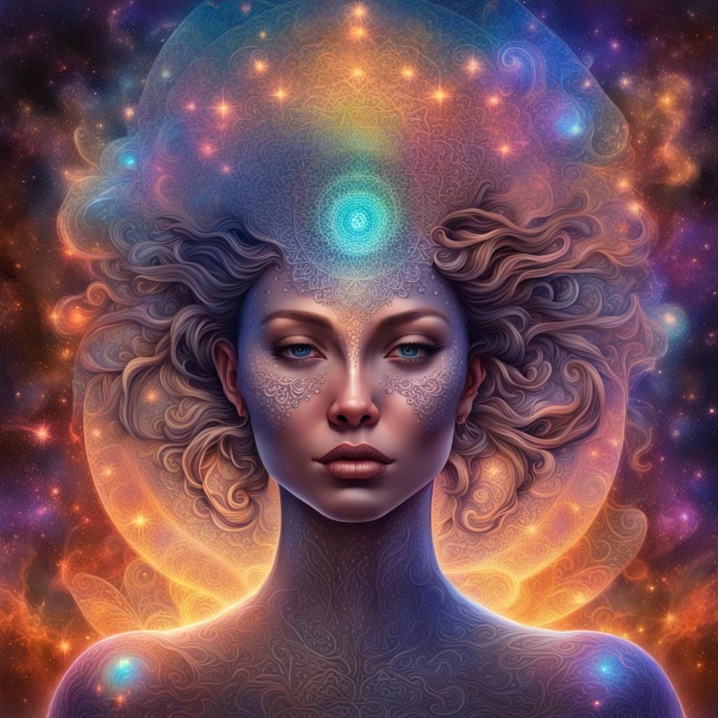 Surreal Cosmic Birth as Mixed Media Painting