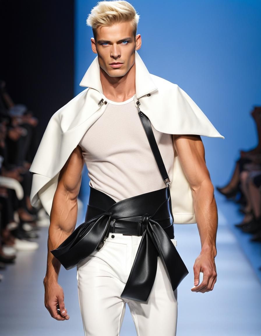 Handsome Model Struts Paris Fashion Week Haute Couture in Je...