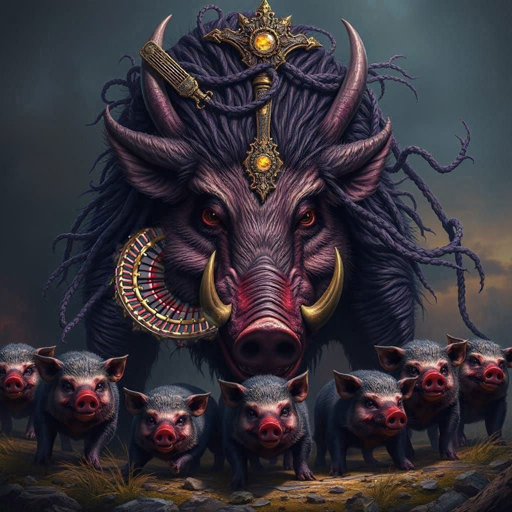 Colossal Boar with Glittering Treasures, Dark Fantasy