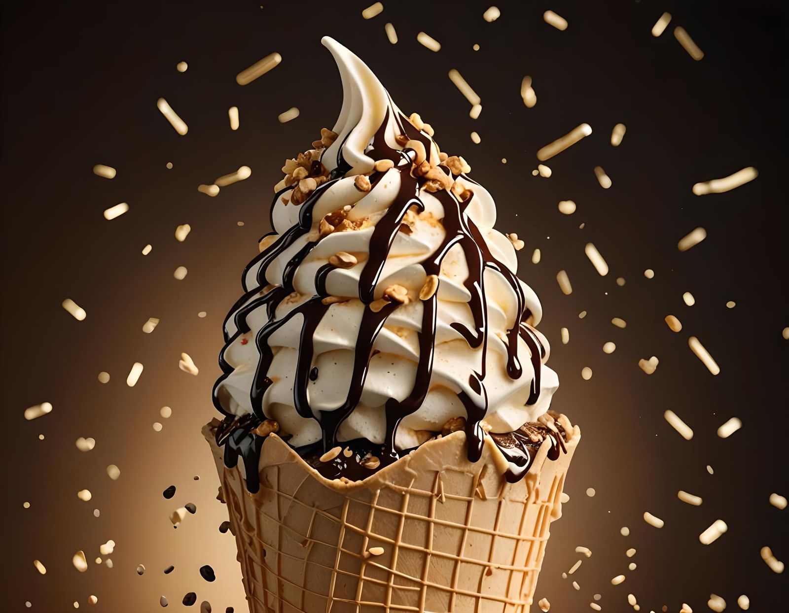 Luscious Chocolate-Topped Vanilla Ice Cream in Ultra-Realist...