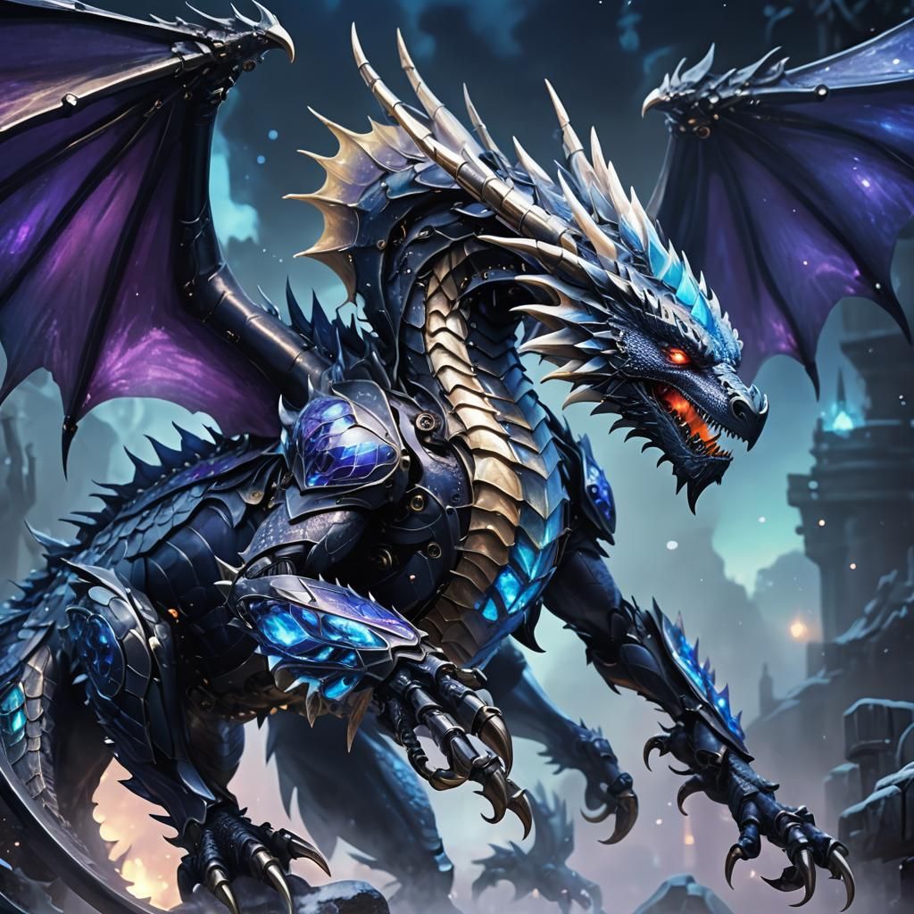 Surreal Fantasy Portrait of Majestic Robotic IceWing Dragon