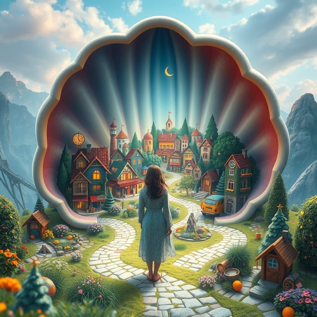 Town Inside Shell: A Surreal Dreamscape