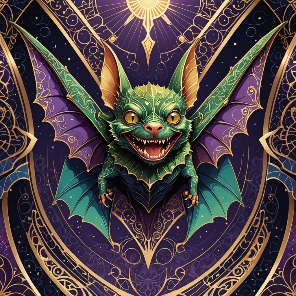 Gothic Futurist Vampire Bat soars with Rhythmic Wings