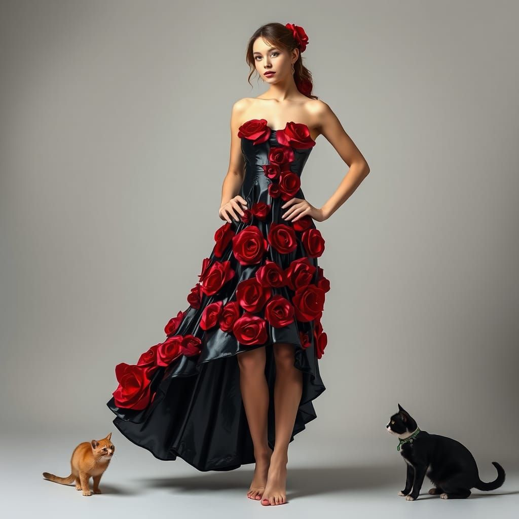 Hyperrealistic Red and Black Ballerina in PVC Latex Dress wi...