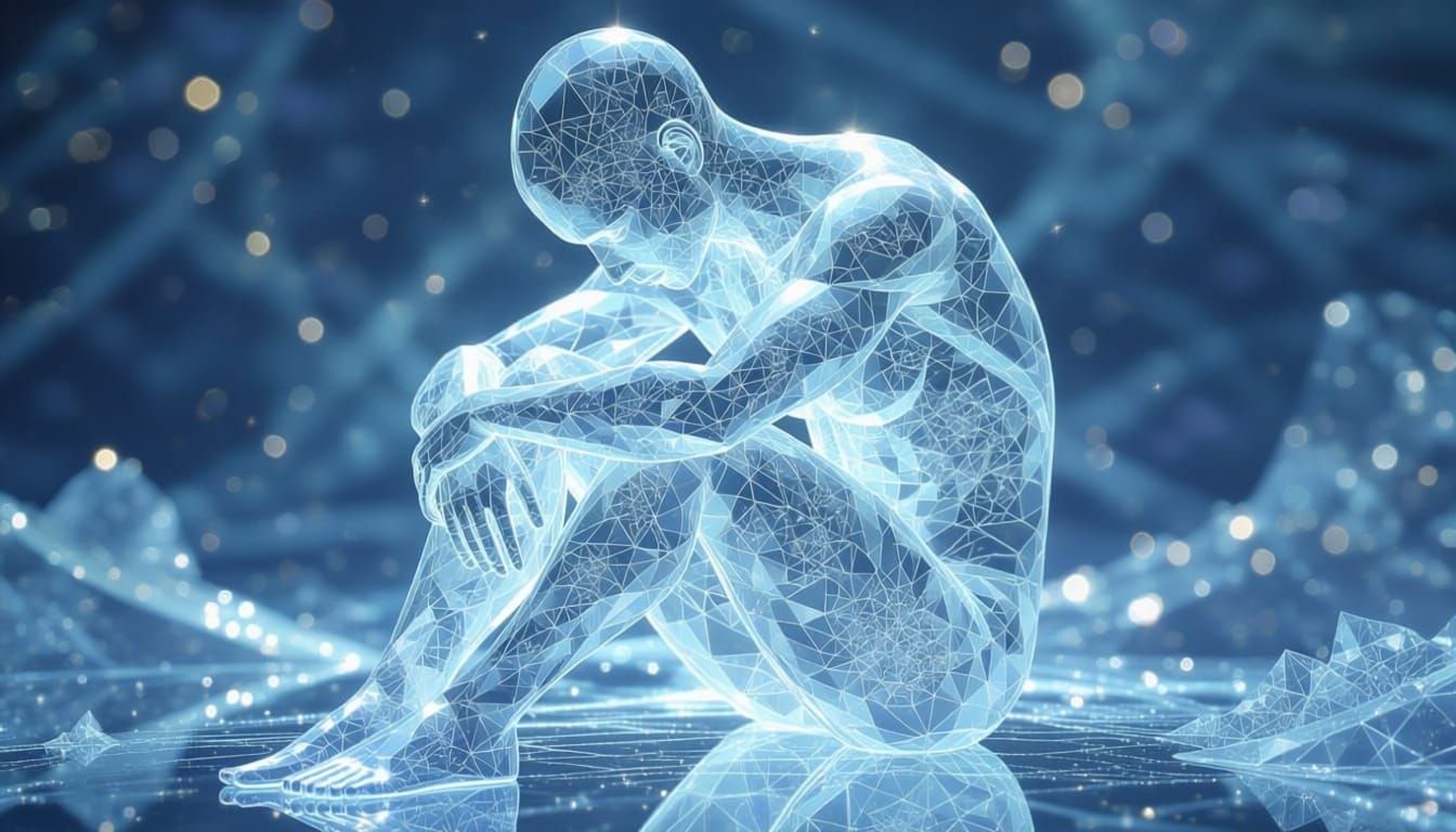 Crystal Figure with Fractal Patterns in Ethereal Glow