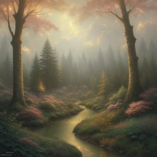 Whimsical Fantasy World with Fluffy Clouds and Glowing Mist