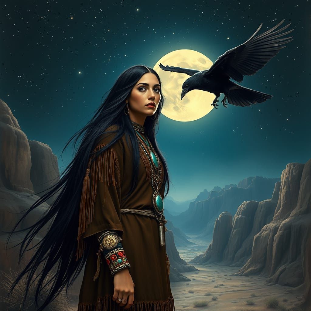 Navajo Shaman Transforms into Blackbird: Surrealist Art