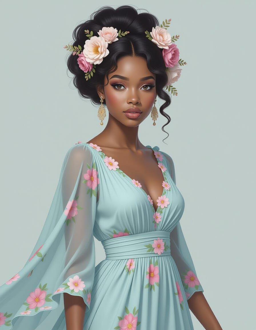 Floral Beauty: A Detailed Matte Painting of a Woman