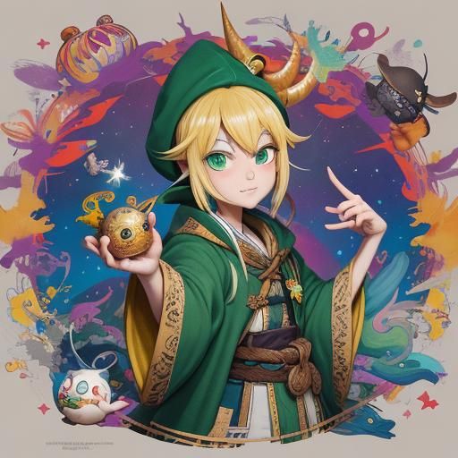 Vibrant Anime Fantasy Art of Zook Gimble the Wizard Gnome