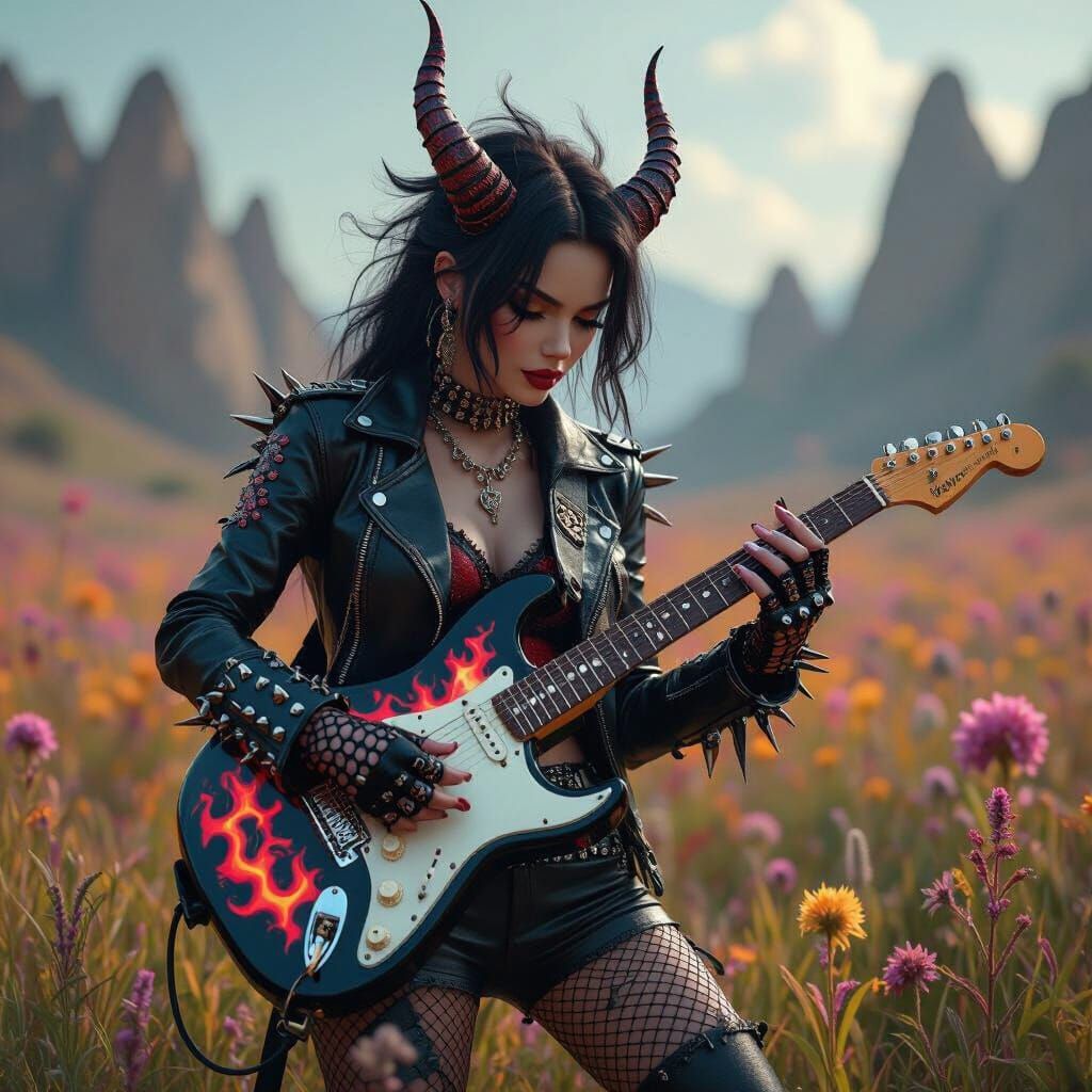 Dragon Hybrid Shreds Guitar in Fractal Field as CGI Art