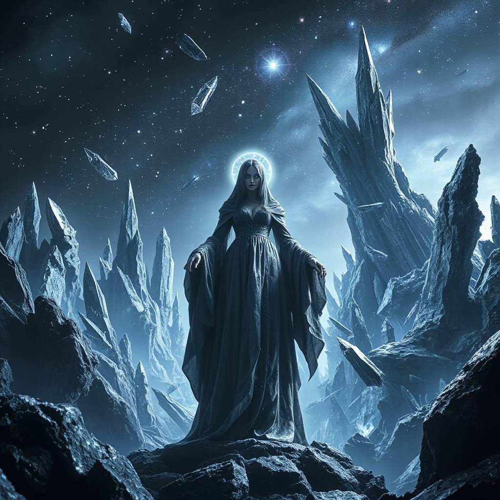 Gothic Crystalline Wonderland With Ominous Sorceress