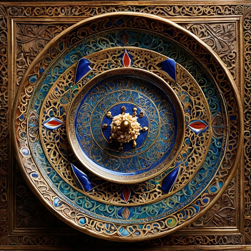 Golden Rice Pudding on Ornate Moorish Plate Amidst Medieval....